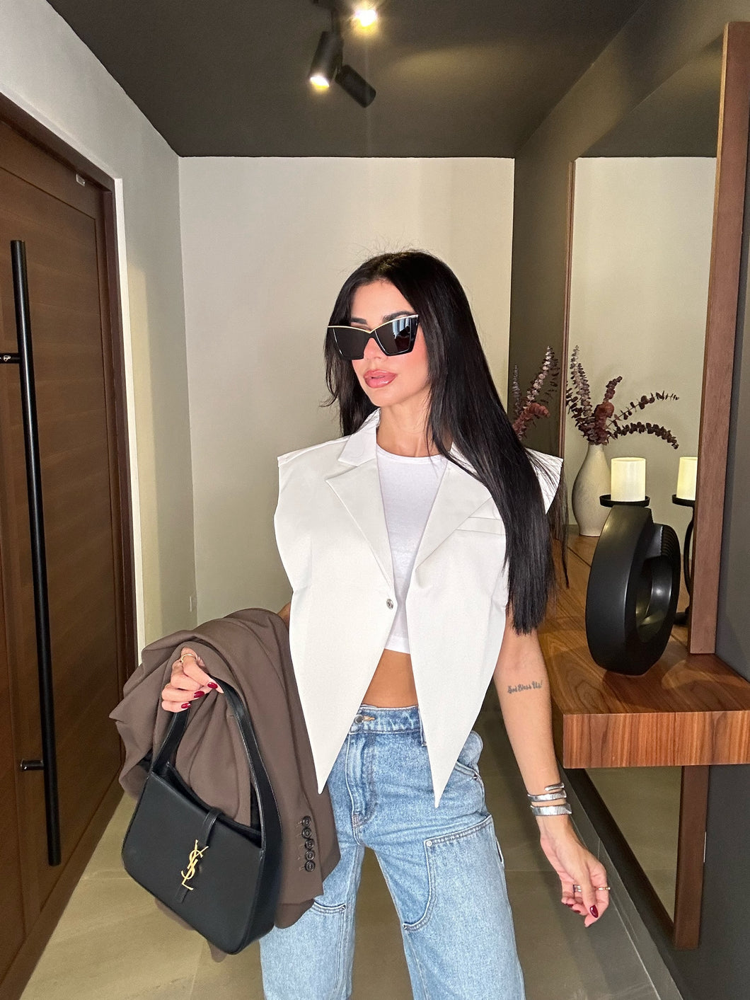 Leather Maxi Vest-bone